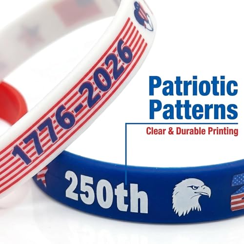 Patriotic Silicone Wristbands - 20 Pack 250th Anniversary Designs