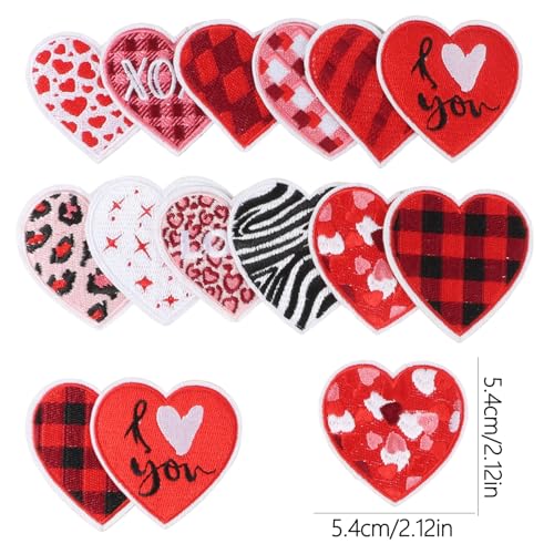 12 Assorted Embroidered Iron-On Heart Patches for DIY Clothing