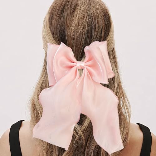 5-Pack Silk Yarn Long Tail Hair Bow Clips French Ribbon Barrette