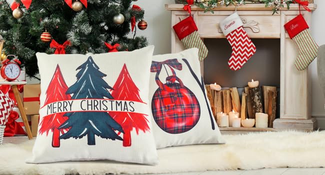 Christmas Pillow Covers 18x18 inch Set of 4 for Holiday Decor