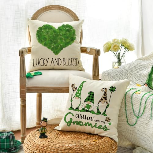 St. Patrick's Day Gnome Throw Pillow Covers 18x18 Inch, Set of 4