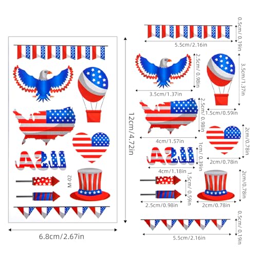 Patriotic Temporary Tattoos - American Flag 4th of July Face Stickers