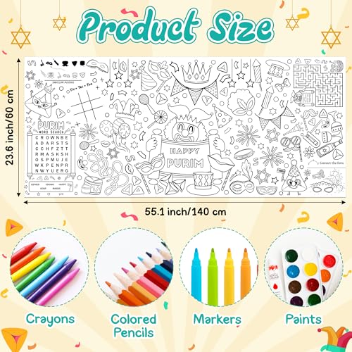 Haooryx Jumbo Purim Coloring Poster - 5-in-1 Activity Center
