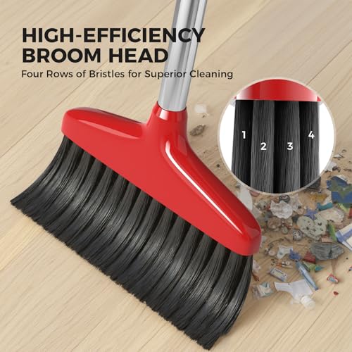 Nodirz Handy Broom with Adjustable Stainless Steel Handle - Indoor/Outdoor Use