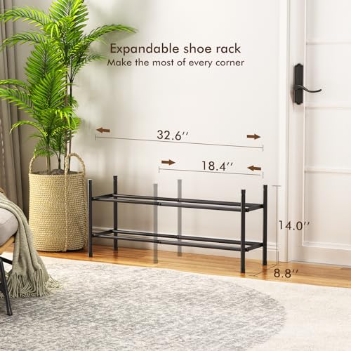 Expandable 2-Tier Shoe Rack - Adjustable Metal Organizer for Entryway & Closet