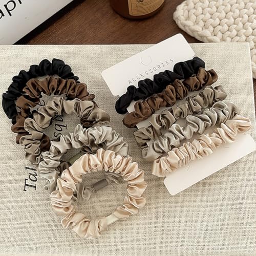 ADIASEN Silk Satin Hair Scrunchies 8-Pack Neutral Colors Hair Ties