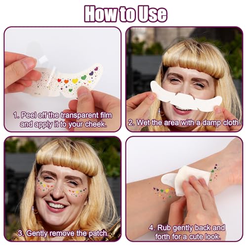 Rainbow Freckles Temporary Face Tattoos 12 Sheets Waterproof Gems