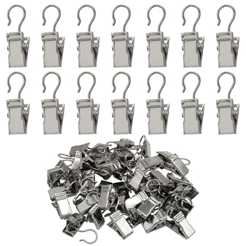 50 Pack Silver Heavy Duty Curtain Clips - Sturdy Metal Hooks