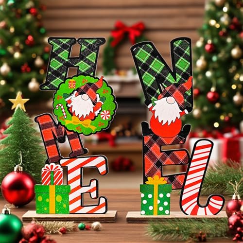 Wooden Christmas Centerpiece Signs Gnome Table Decorations 2Pcs