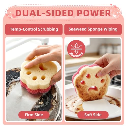 CLEANGOR 4pcs Dual-Sided Temperature-Controlled Dish Sponges - Heavy Duty & Gentle Cleaning