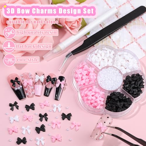 Kikonoke 3D Bow Nail Art Charms & Pearls Kit - 400Pcs DIY Rhinestones