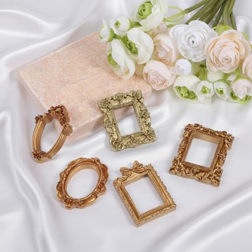 Mini Gold Picture Frames Set - 10 Vintage Resin Frames for Crafts