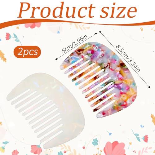 2 Pcs Wide Tooth Hair Comb Anti-Static Pocket Size Acetate Mini Detangling