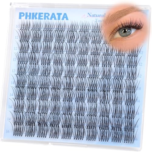PHKERATA Wispy Lash Clusters with Clear Band C Curl DIY Individual Eyelashes