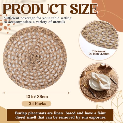 Natural Woven Round Placemat 13 Inch Set of 24 - Rustic Boho Table Decor