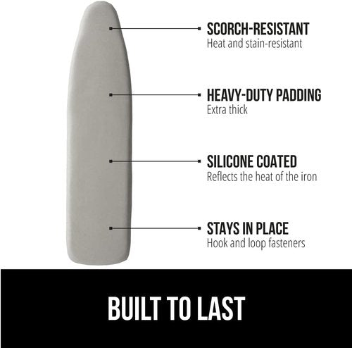 Gorilla Grip Ironing Board Cover - Elastic Edge 15x54 Silver | King Gray Headboard Gap Pillow Bundle