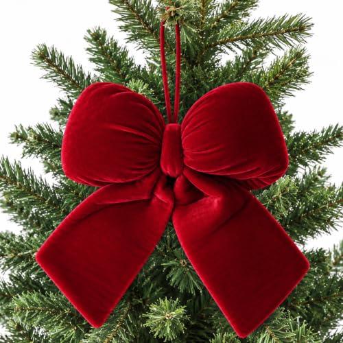 Allyix Christmas Red Velvet Large Bow - 13 x 11.4 Inch Holiday Decor