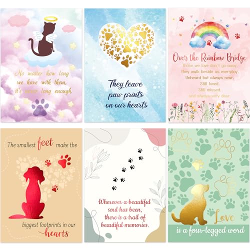 Foil Pet Sympathy Cards with Envelopes - 6 Unique Designs