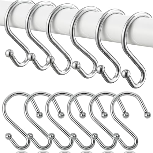 Rust-Proof Metal Shower Curtain Hooks Set - 12 Decorative S Rings (Chrome)