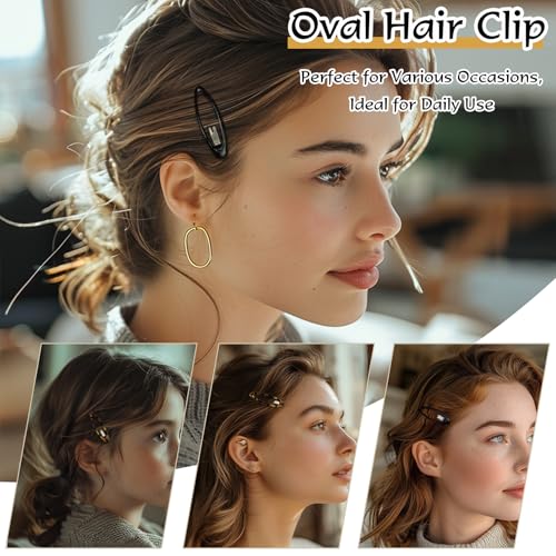 Zoolinn 12-Pack Oval Hair Barrettes - 2.75 Inch Tortoise & Black Metal Snap Clips