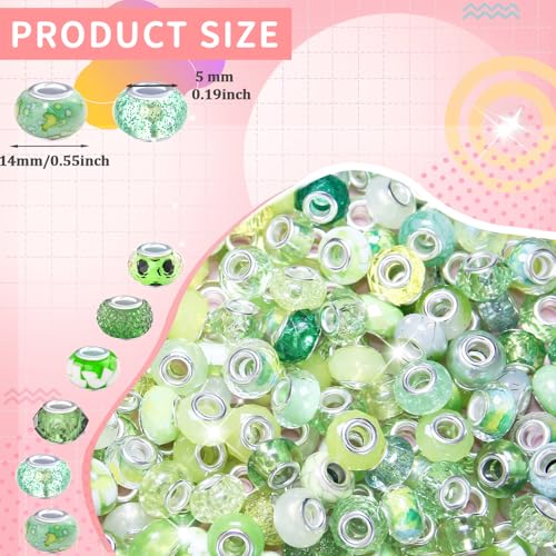 60 Light Green Large Hole Beads for DIY Jewelry Making