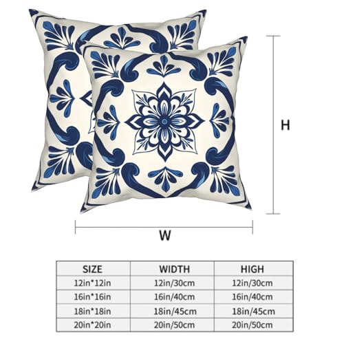 Cafl Mexican Floral Tile Throw Pillow Covers - Set of 2, 18x18 Inch