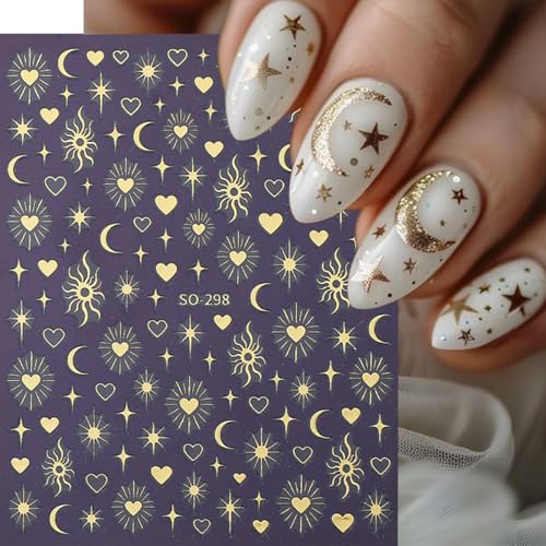 Star Nail Stickers 6 Sheets Self-Adhesive Laser Gold Silver Nail Decals