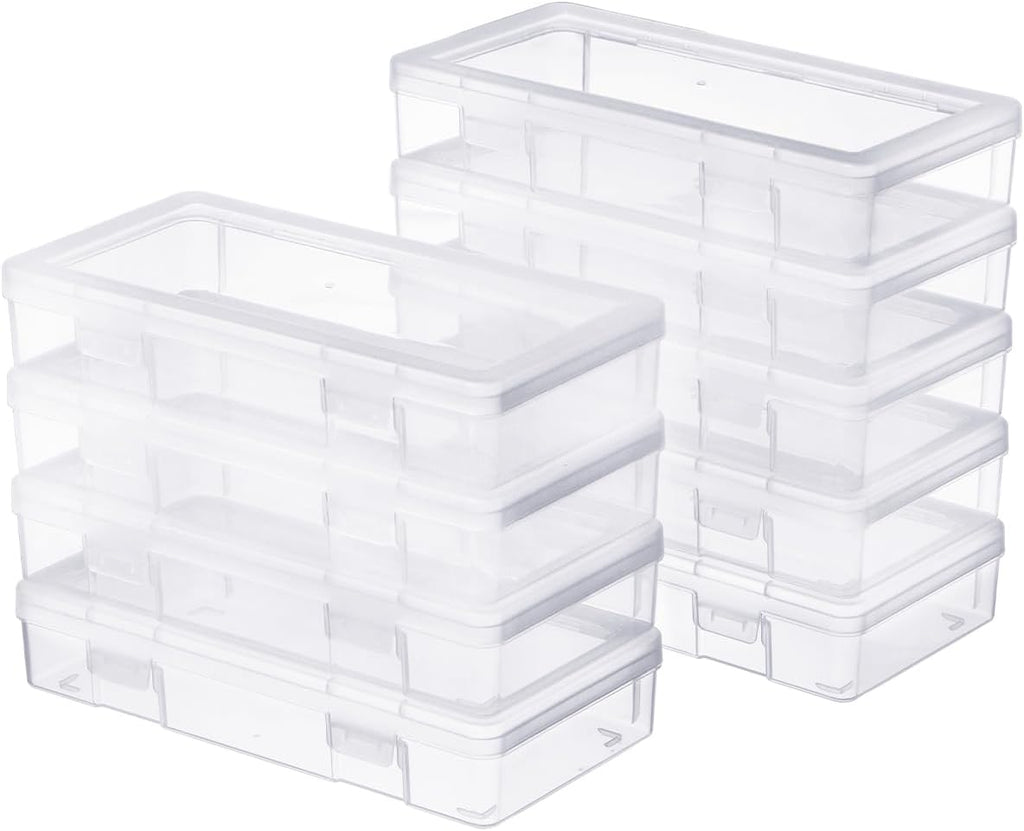 Medium Clear Storage Box - 9 Pack Stackable Containers with Snap-Tight Latch | 10" x 5" x 1.9" for Art Tools & Pencils