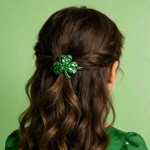 St. Patrick's Day Green Shamrock Sequin Hair Clips 2Pcs