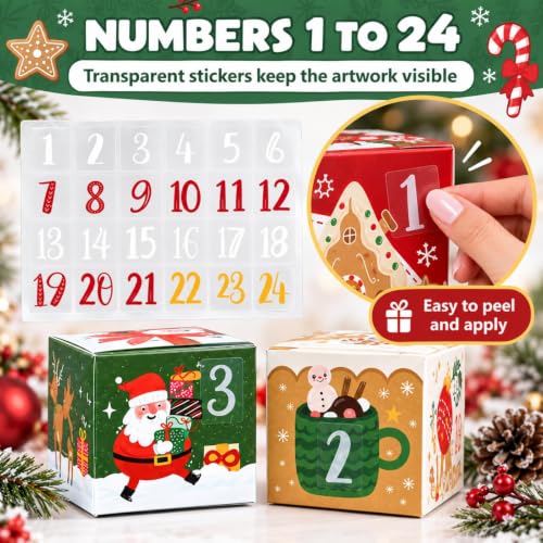 LIHAO Christmas Advent Calendar Boxes - 24 Fillable Countdown Gift Sets, Design 2