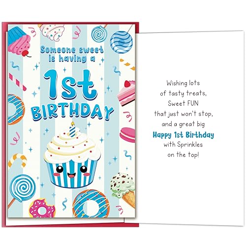 Happy 1st Birthday Card for Baby Boy with Cupcake Theme