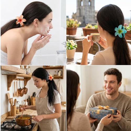 9-Piece Hawaiian Flower Claw Clips Set, Tropical Plumeria Hair Accessories