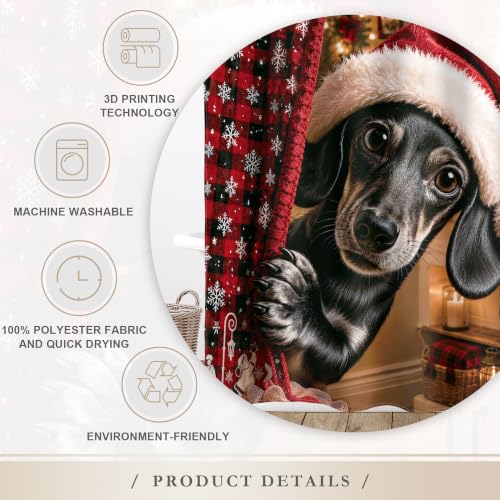 Christmas Dachshund Shower Curtain - Cute Holiday Bathroom Decor, 60"W x 72"L (Pack of 1) - Red & Green Festive Design