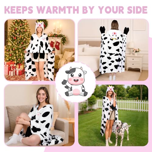Cow Animal Wearable Blanket Hoodie for Adults - Oversized Cozy Gift