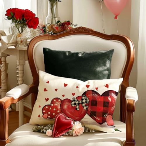 Valentine's Day Pillow Cover 12x20 Inch Polka Dot Love Heart