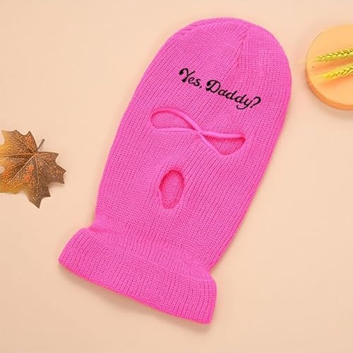 3 Hole Ski Mask, Winter Full Face Cover Knit Beanie for Women,Yes Daddy Balaclava