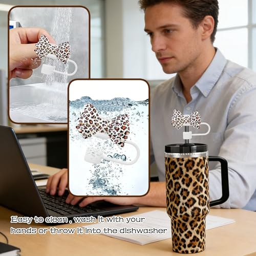 Leopard Straw Toppers Set for Stanley Cups - 3 Pack Silicone Covers