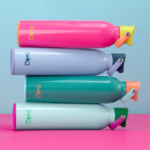 Swig Life 26oz Insulated Water Bottle, Travel Water Bottle with Straw and Lid, Cup Holder Friendly, Stainless Steel with Lid (Peak Season)