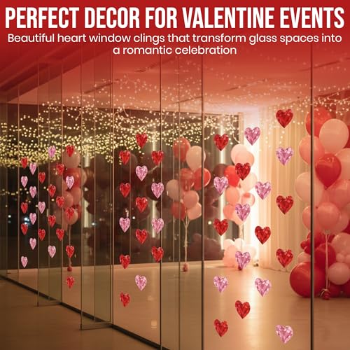 Valentine's Day Diamond Heart Window Clings - 200 Pack