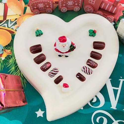 Christmas Red Short Square Press on Nails Winter Fake Nails 24 Pcs