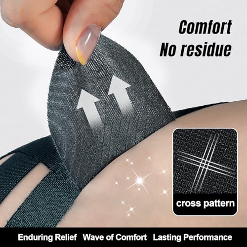10 PCS Waterproof Kinesiology Tape for Shoulders/Knees,Precut Strips for Knee Pain Relief & Stability Support, Elastic Strong Adhesive Athletic Tape, Latex-Free Hypoallergenic Sports Tape (Black),