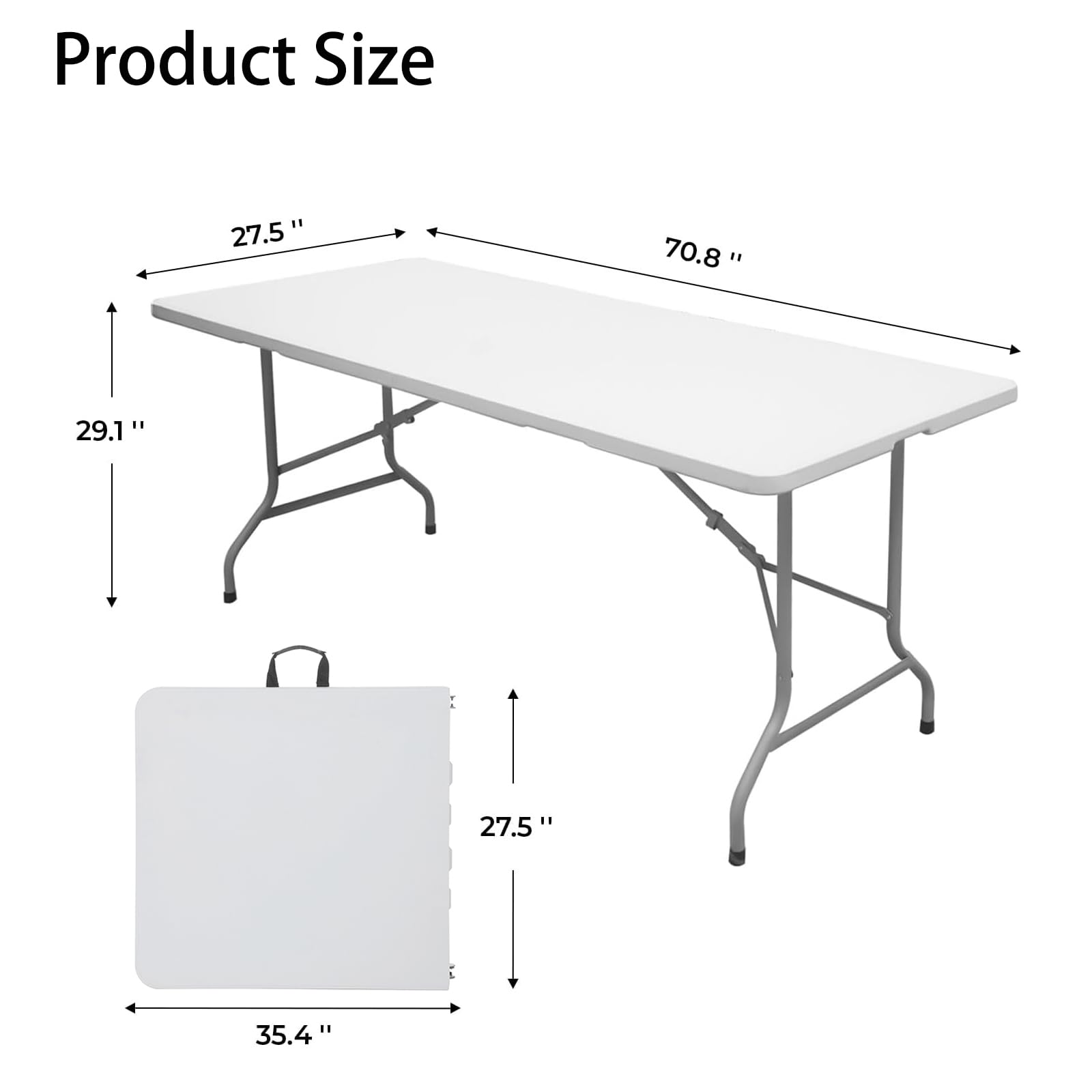 ANJONG ANJ 6FT Dining Table, Foldable Plastic Utility Table, Indoor Outdoor Camping, Picnics and Parties, White, Load Capacity 330 lbs