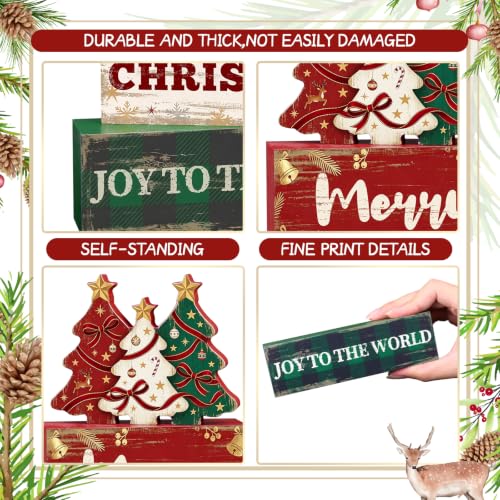 Christmas Wooden Tree Blocks Set - Rustic Indoor Holiday Decor, 4 Pcs, Tree Variation