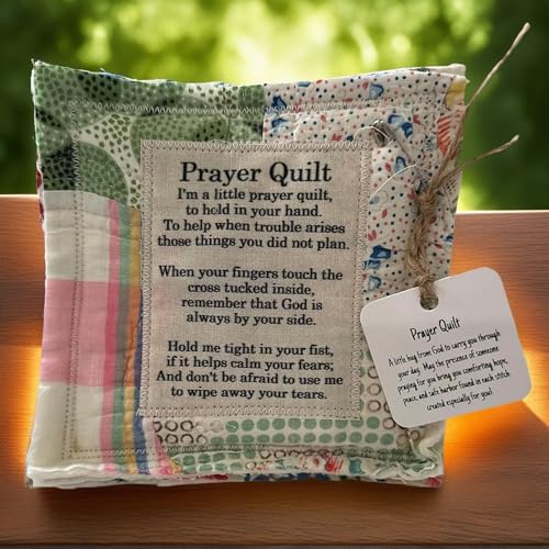 Set of 2 Handmade Pocket Prayer Quilts with Cross - Sympathy Gift