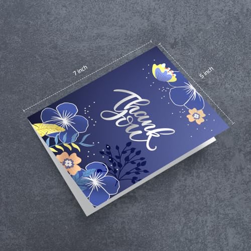 Luxury Navy Blue Thank You Card with Silver Foil - 5x7