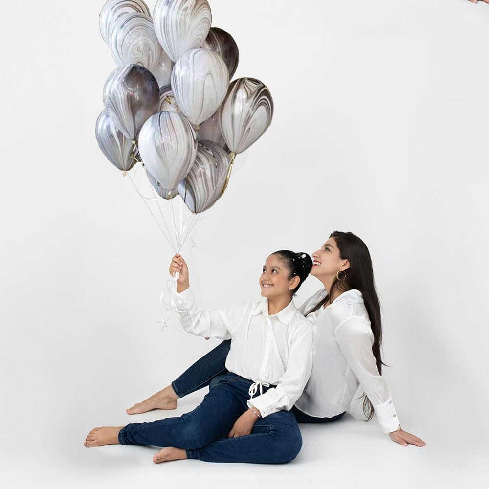 Skiennix 12-Inch Marble Latex Balloons - 50-Pack in Black, White, Grey | Perfect for Weddings & Parties