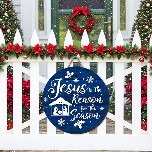 Nativity Wooden Wreath Welcome Sign - Christmas Home Decor