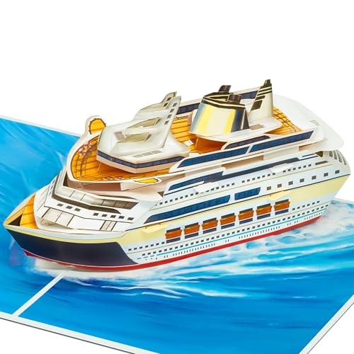 Cruise Ship Pop Up Card - 3D Ocean Travel Design, 5x7 Inch Greeting Card for Retirement, Birthday & Father's Day
