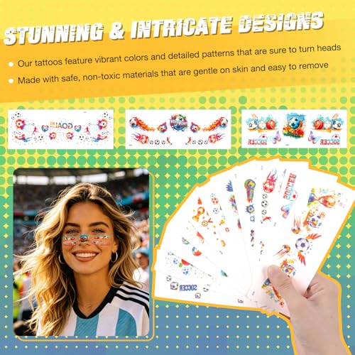 World Cup Watercolor Temporary Tattoos, Waterproof Football Face Stickers