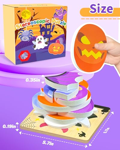 Oomloid Halloween Wooden Puzzles for Toddlers, 4-Pack Montessori Toys